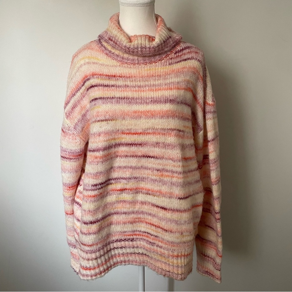 Vintage Y2K Mexx Pink Turtleneck Sweater Stripe Colorful Size Extra Large - Picture 1 of 7